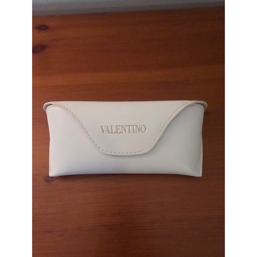 Valentino Cream Faux Leather Sunglasses Case Hard Shell Gold Logo Cream White